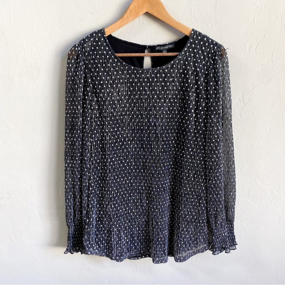 NWT‎ Adrianna Papell Silver Metallic Long Sleeve Top